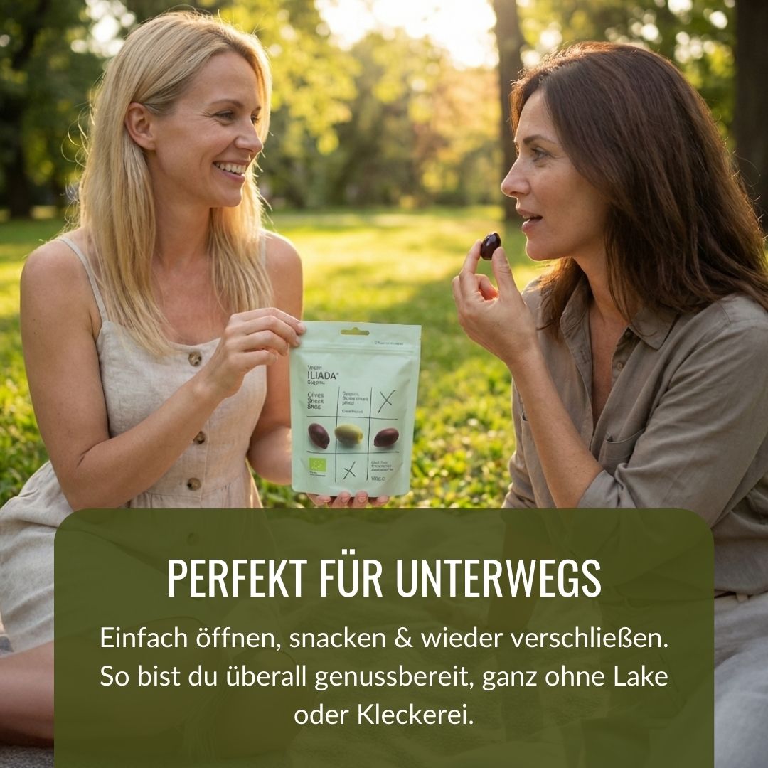 Bio Oliven entsteint im Snackbeutel