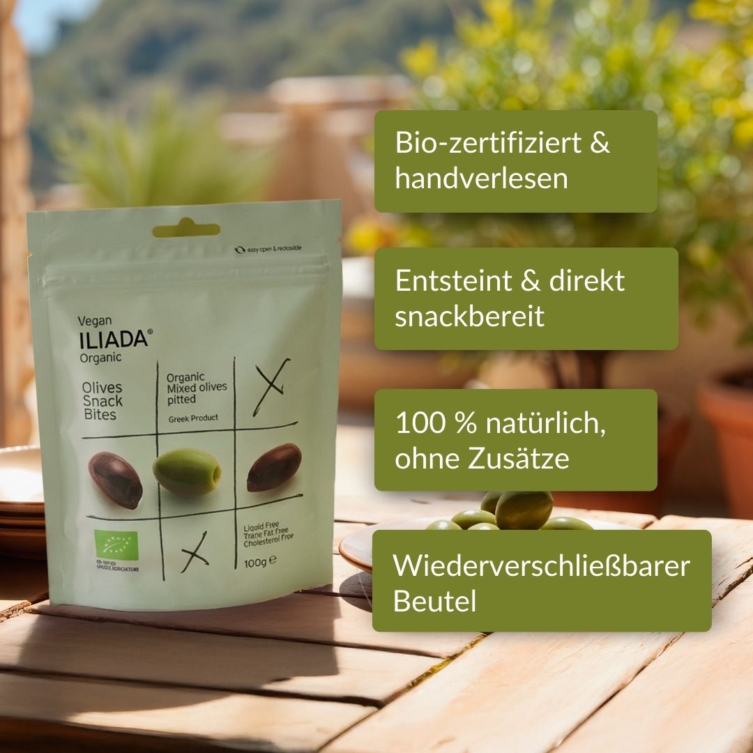 Bio Oliven entsteint im Snackbeutel