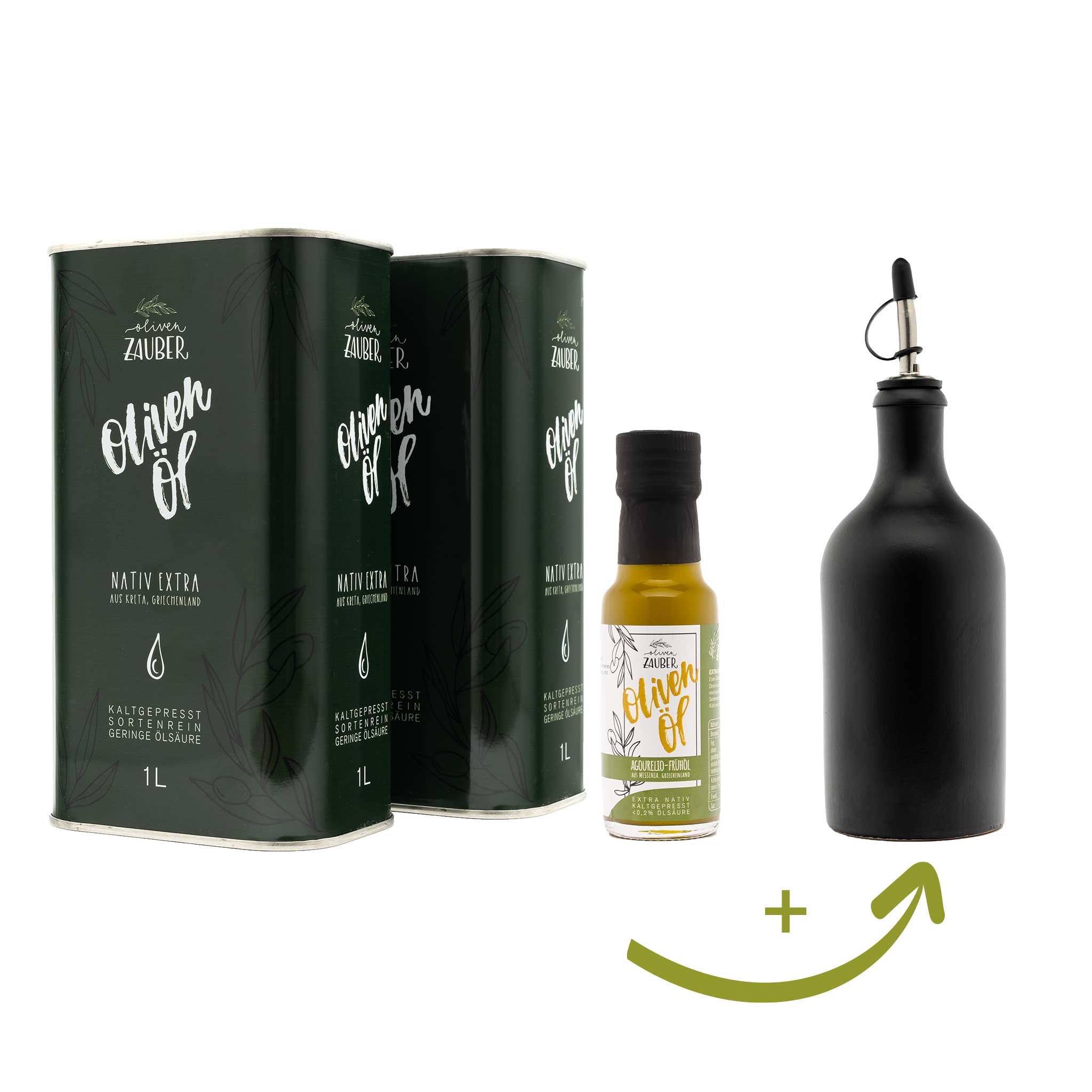Aktionspaket mit Frühöl und Flasche - OlivenZauber - Olivenöl neu erleben