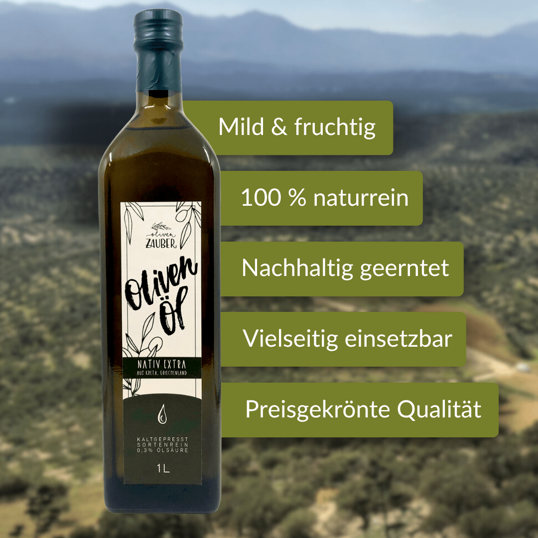 Griechisches Olivenöl nativ extra aus Kreta – 1000ml Flasche - OlivenZauber - Olivenöl neu erleben