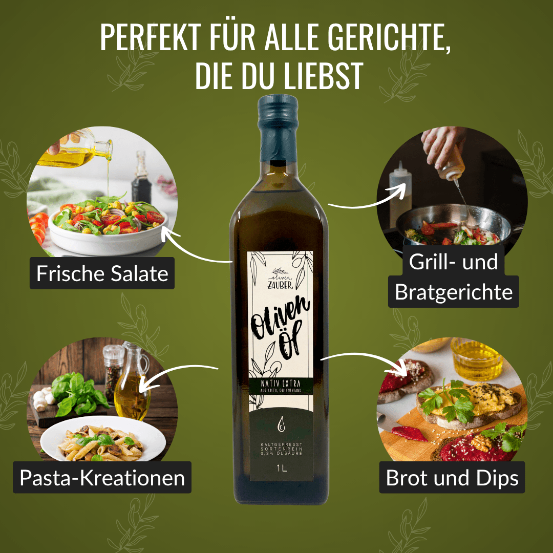 Griechisches Olivenöl nativ extra aus Kreta – 1000ml Flasche - OlivenZauber - Olivenöl neu erleben
