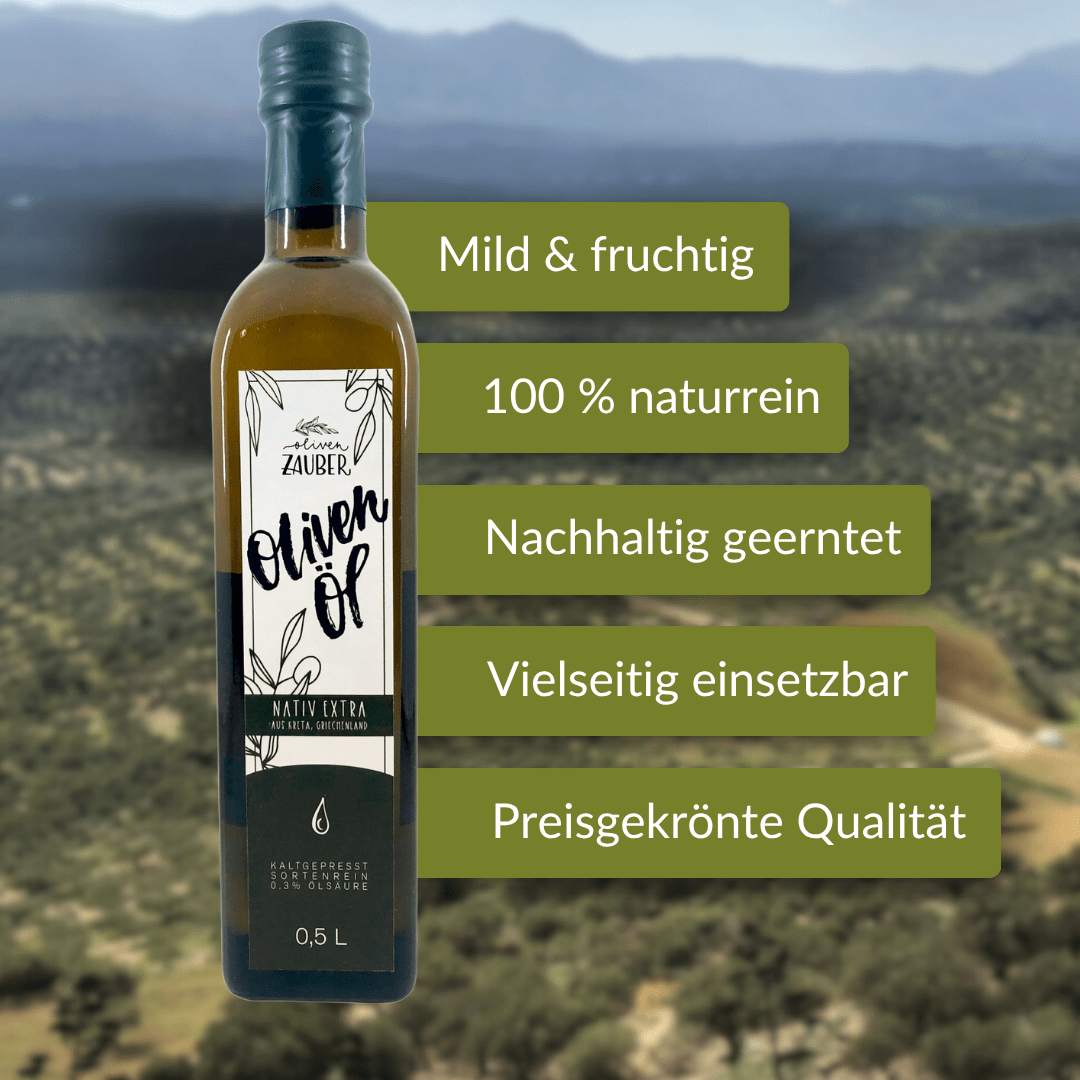 Griechisches Olivenöl nativ extra aus Kreta – 500ml Flasche - OlivenZauber - Olivenöl neu erleben