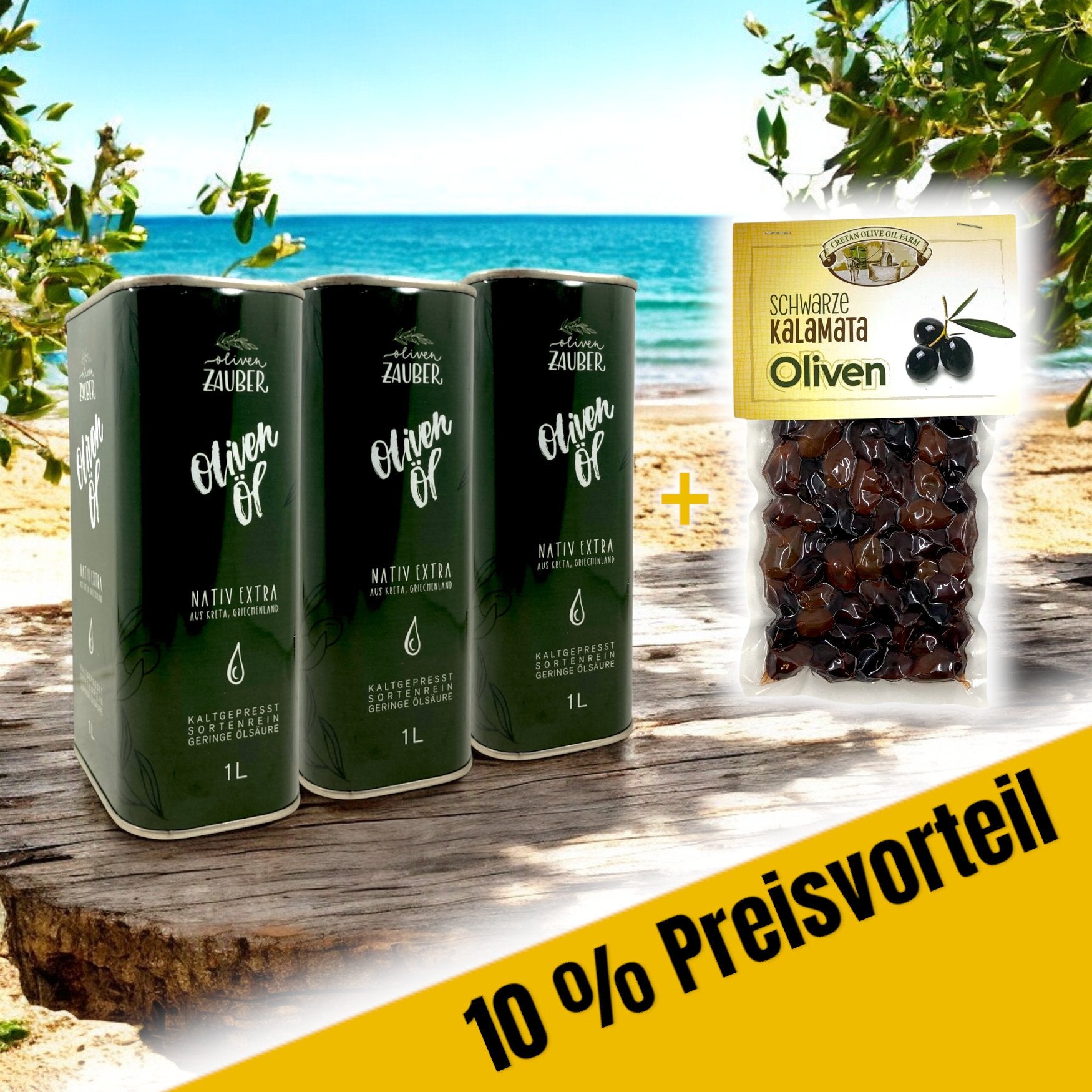 Griechisches Olivenöl nativ extra aus Kreta - Aktionspaket mit Kalamata Oliven - OlivenZauber - Olivenöl neu erleben