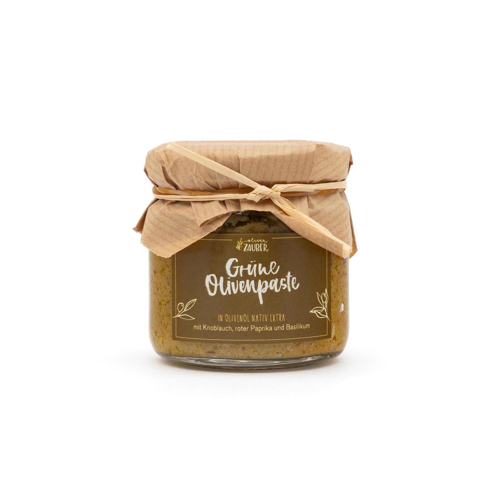 Grüne Olivenpaste mit Knoblauch und extra - nativem Olivenöl - OlivenZauber - Olivenöl neu erleben