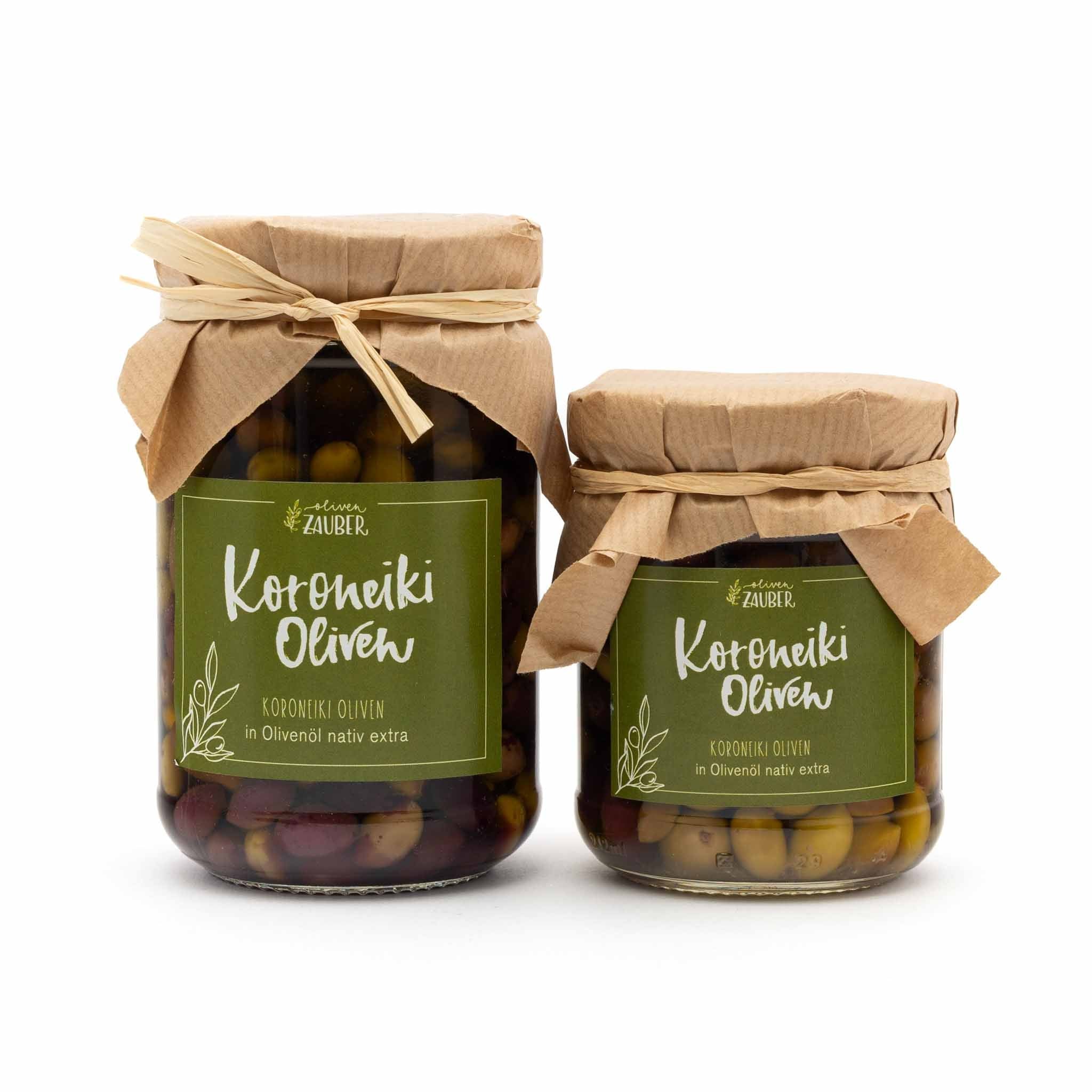 Koroneiki Oliven in extra - nativem Olivenöl eingelegt - OlivenZauber - Olivenöl neu erleben