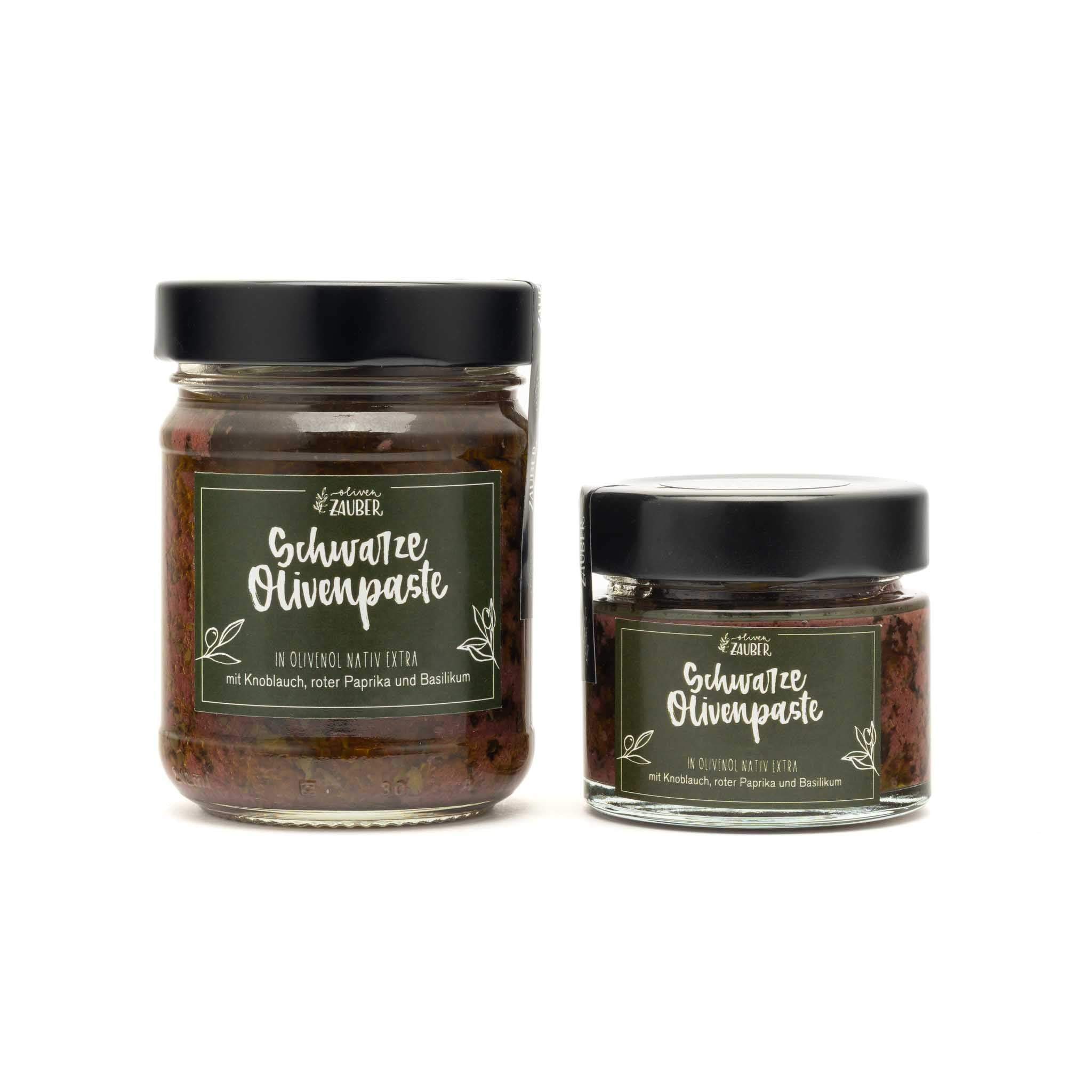 Schwarze Olivenpaste mit Knoblauch und extra-nativem Olivenöl - OlivenZauber - Olivenöl neu erleben