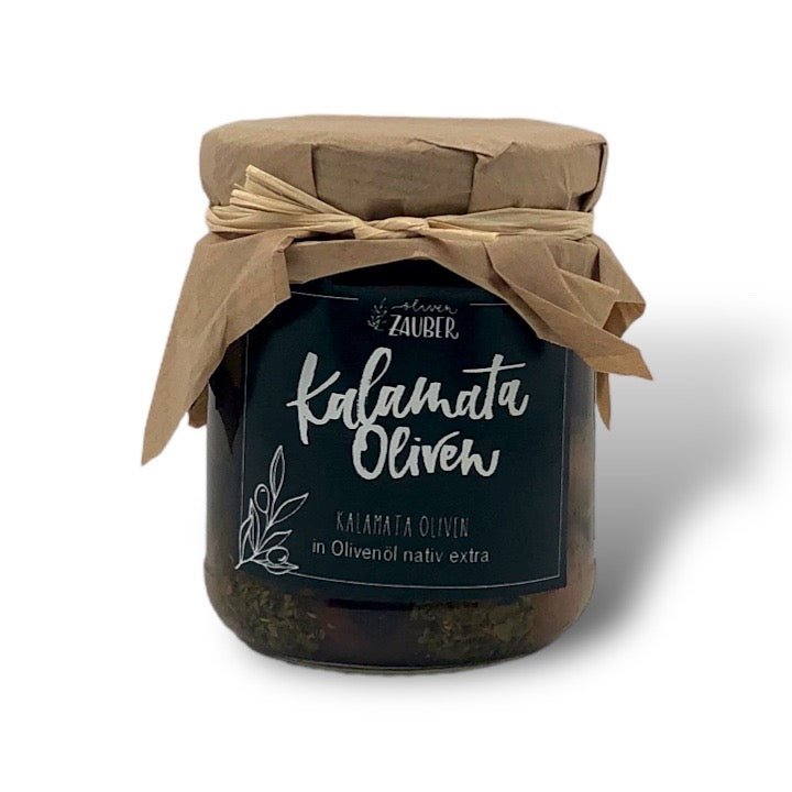 Griechische Kalamata Oliven eingelegt in Olivenöl nativ extra Griechische Kalamata Oliven eingelegt in Olivenöl nativ extra