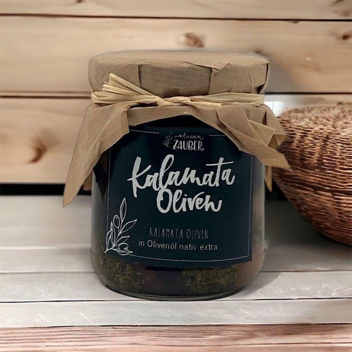Griechische Kalamata Oliven eingelegt in Olivenöl nativ extra - OlivenZauber - Olivenöl neu erleben