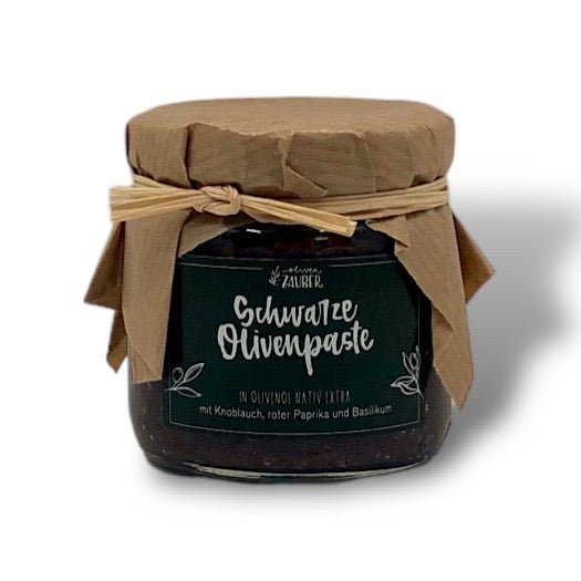 Schwarze Olivenpaste mit Knoblauch und extra-nativem Olivenöl - OlivenZauber - Olivenöl neu erleben
