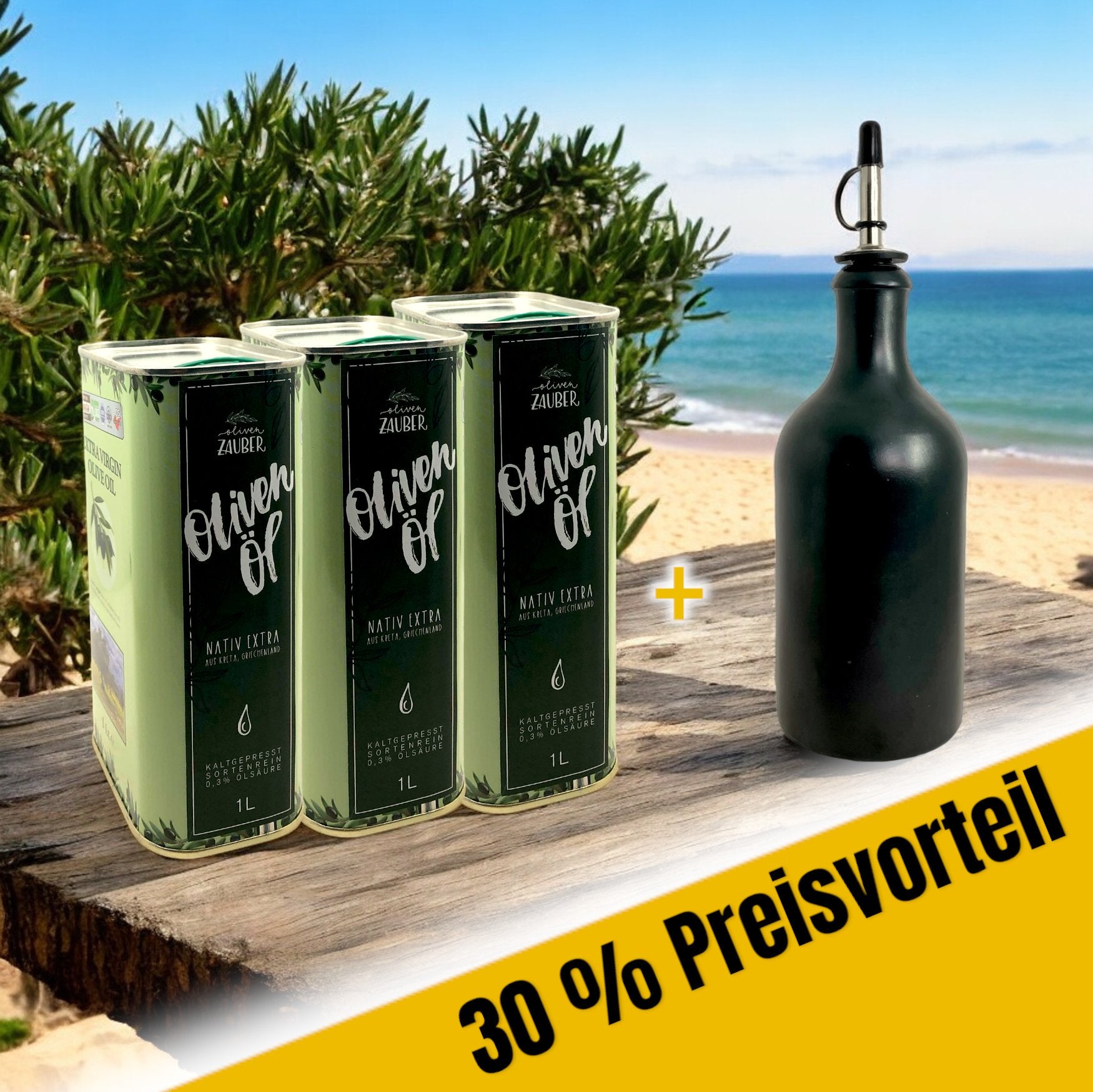 Aktionspaket 3 Liter Olivenöl mit Flasche - OlivenZauber - Olivenöl neu erleben