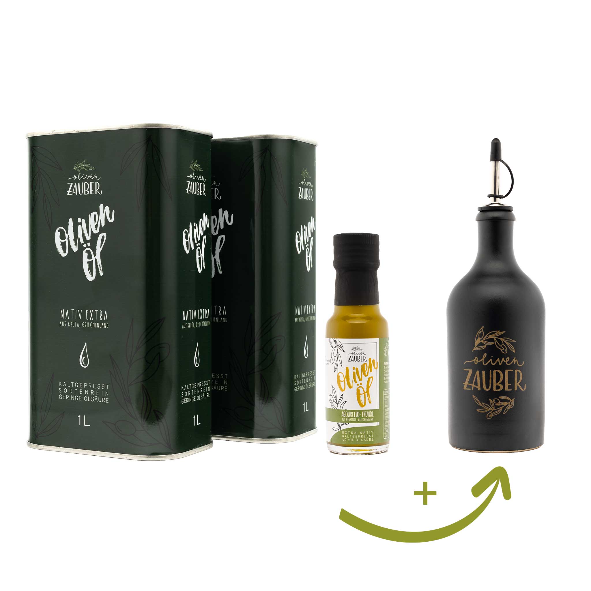 Aktionspaket mit Frühöl und Flasche - OlivenZauber - Olivenöl neu erleben