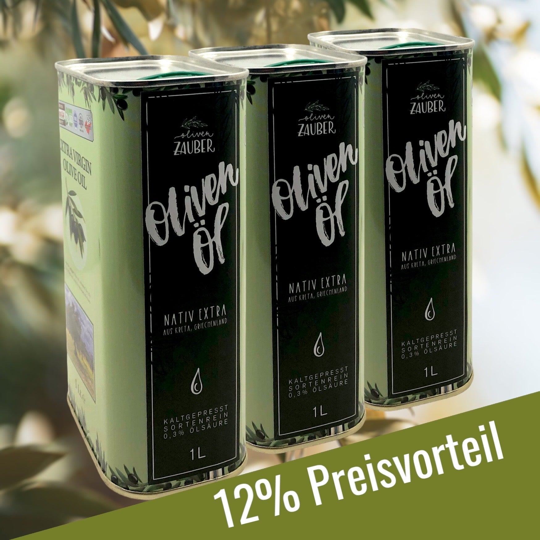 Griechisches Olivenöl nativ extra aus Kreta - Aktionspaket 3 Liter Dosen - OlivenZauber - Olivenöl neu erleben