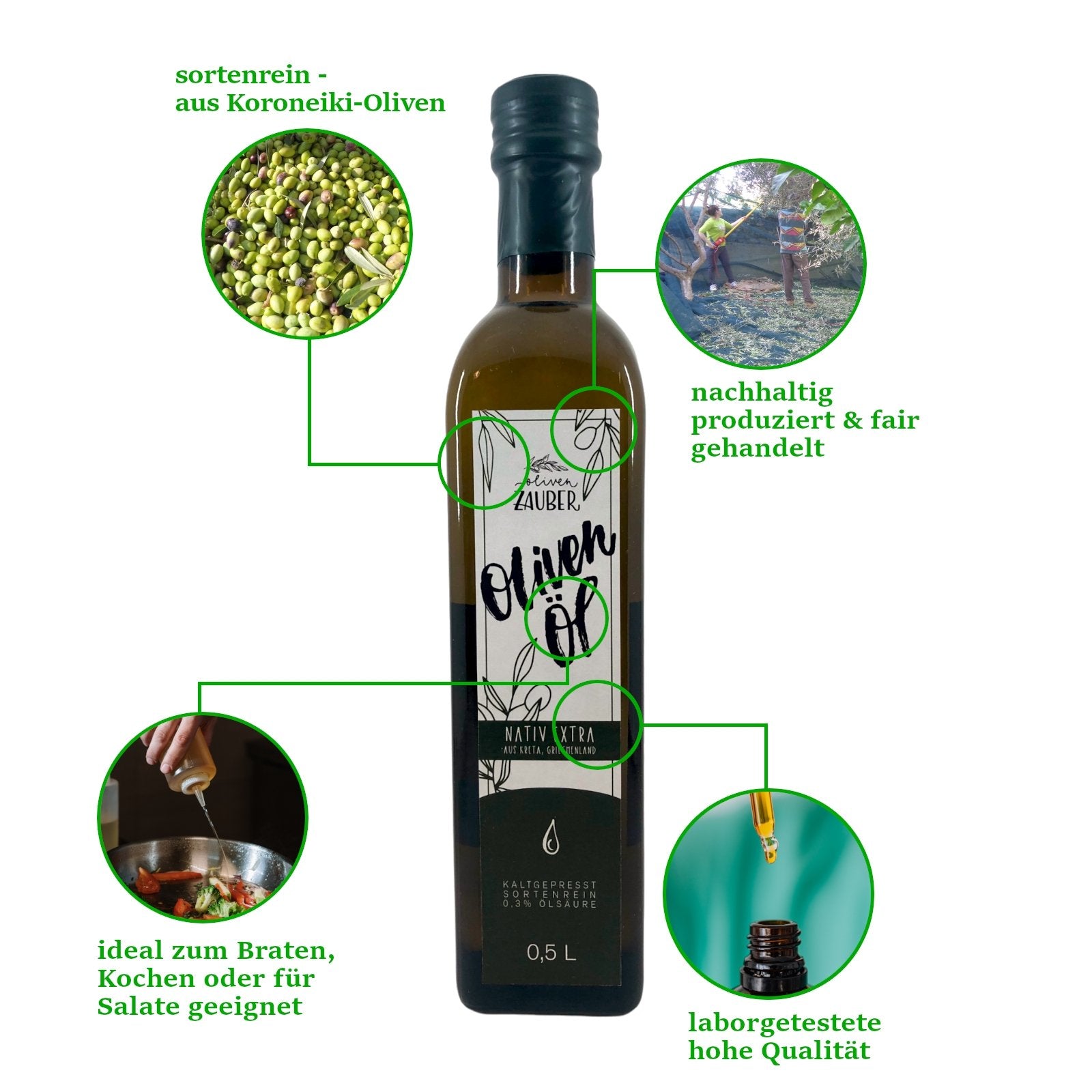 Griechisches Olivenöl nativ extra aus Kreta – 1000ml Flasche - OlivenZauber - Olivenöl neu erleben