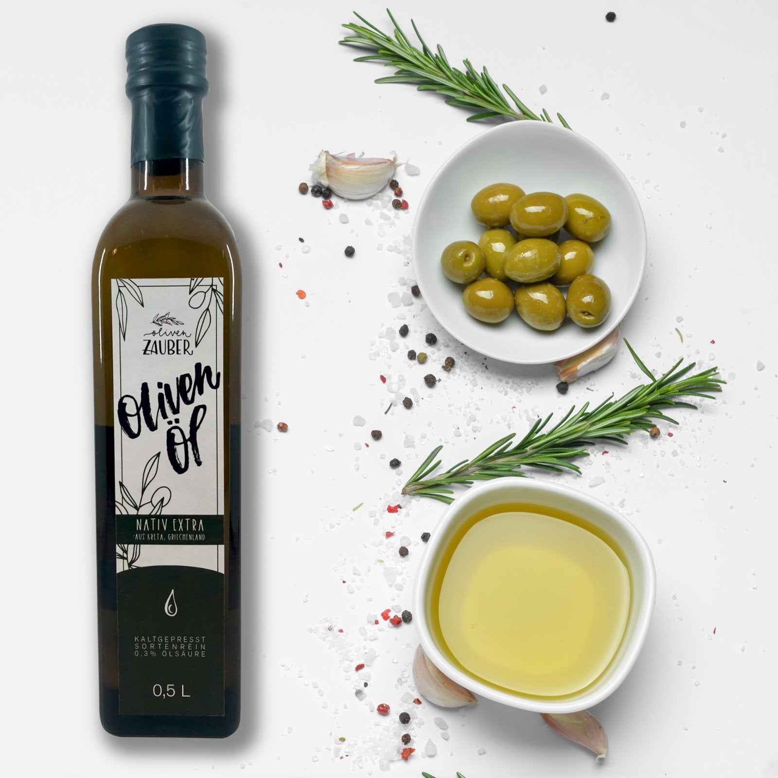 Griechisches Olivenöl nativ extra aus Kreta – 500ml Flasche - OlivenZauber - Olivenöl neu erleben